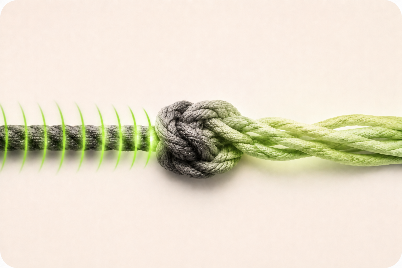 Focused green pulses loosening a tightly knotted rope